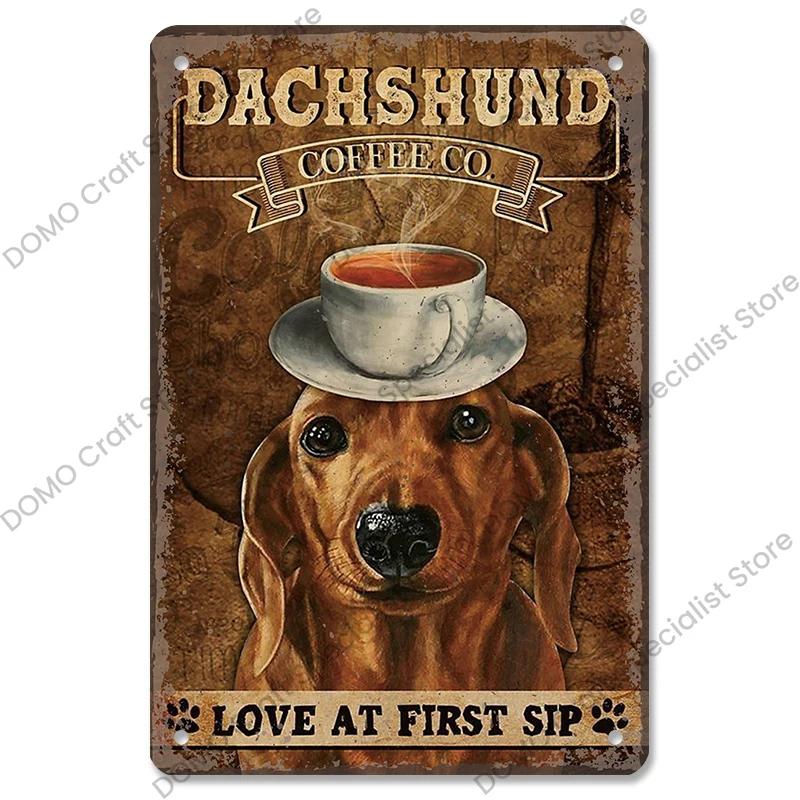 Pet Dog Dachshund Plaques Vintage Metal Plate Drink Coffee Wine Read Book Metal Tin Signs Wall Decor for Bar Pet Shop House