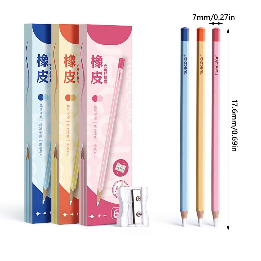 6PCS/Set Pencil Shape Eraser Without Leaving Marks Rubber Eraser Pencil Erasers  for Office School
