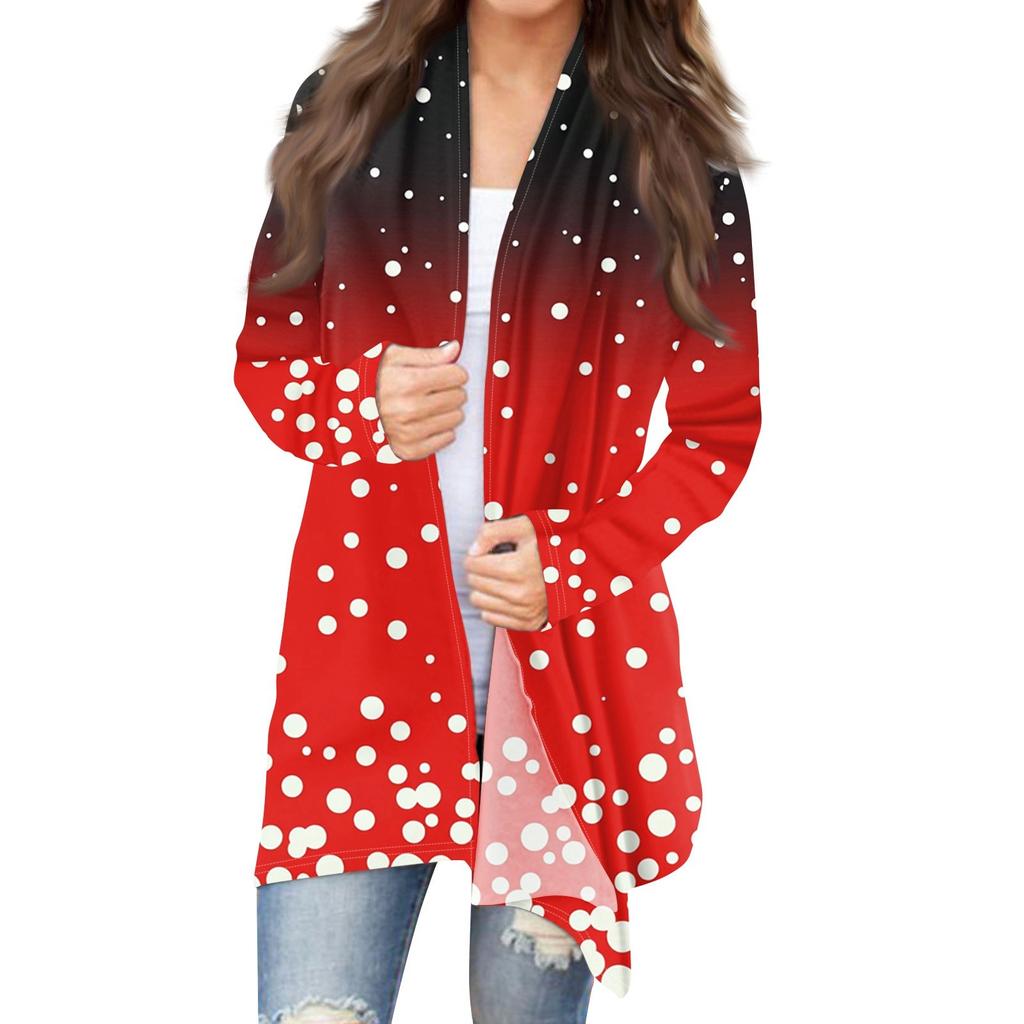 Damenmode Weihnachtsdruck Jacke Langarm Casual Cardigan Mantel
