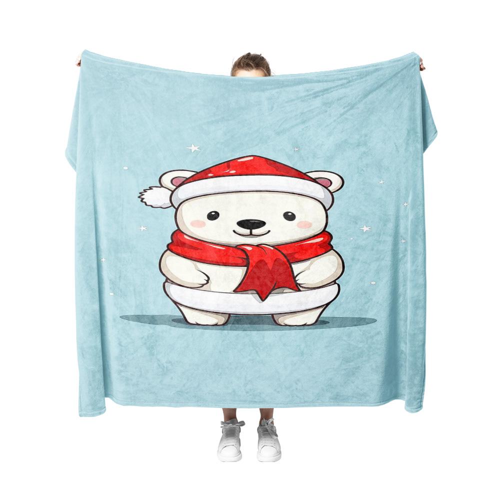 Tuniu Cute polar bear plush fleece blanket for winter autumn bedroom sofa gift Soft warm throw blanket