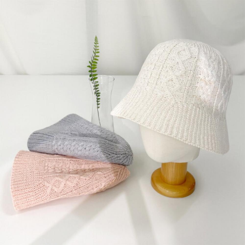 New Arrivals Open Run Women Casual Bucket Hat Zigzag Pattern Cable Knit