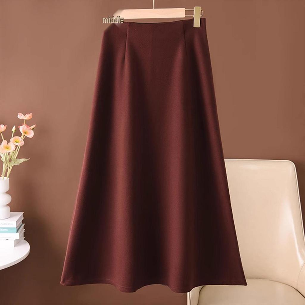 2025 Autumn/Winter Women's High-Quality Woolen A-Line High-Waisted Long Skirt