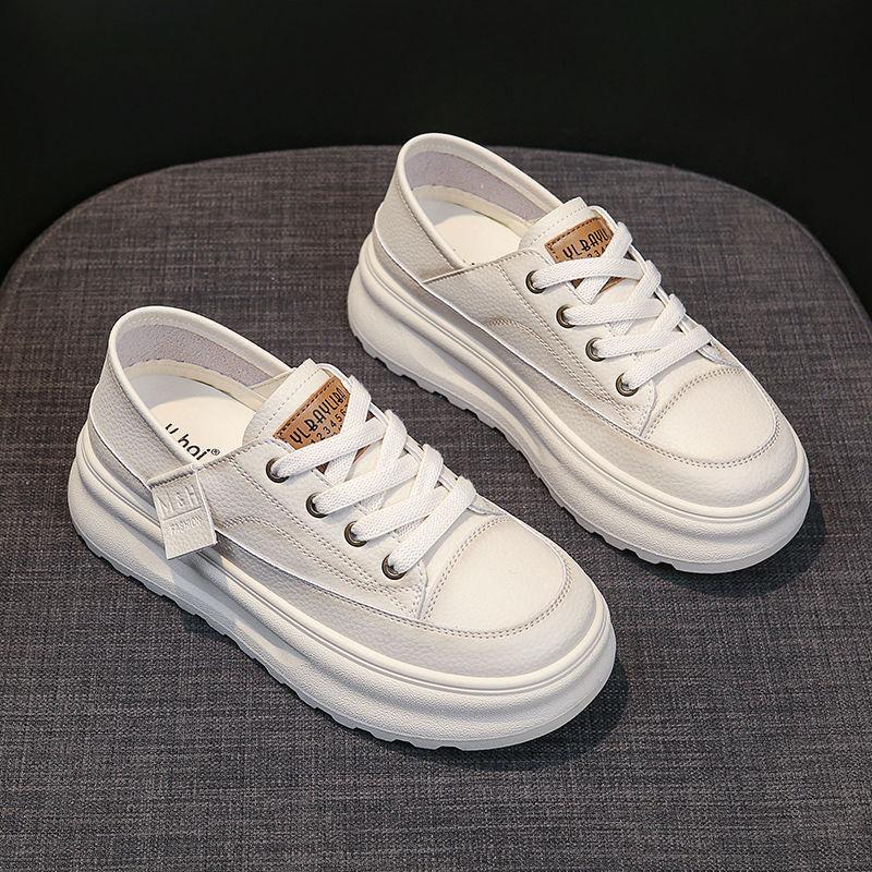 PU leather retro polish 22 spring and summer new thick-soled heightening casual board shoes