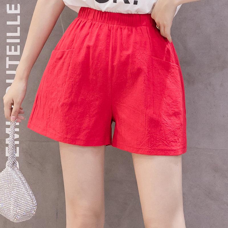 Damen-Shorts aus Baumwoll-Leinen-Mischgewebe mit weitem Bein: Trendige, lässige Bermudas für Frühling/Sommer – für Sport oder Zuhause.