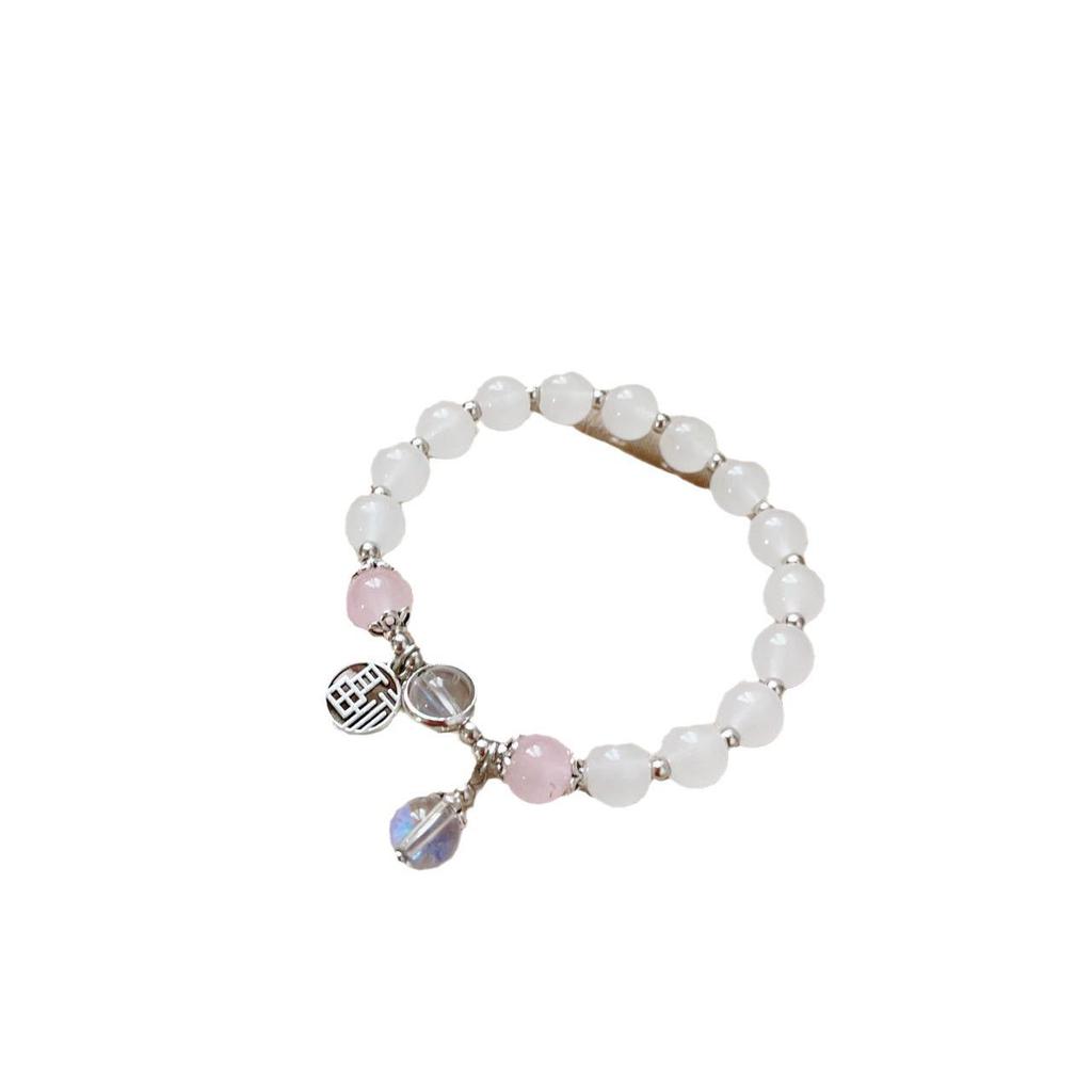 Faux Crystal Moonstone Women's Bracelet with Fu Character - Chic Niche Design and Perfect Birthday Gift