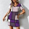 Summer Fashion Women's V Neck Short Sleevecontrast Color Printing  Printed  Dress Sex Short Skirt Dresses