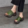 Johnature Women's Thick Soled High-heeled Peep Toed Slippers Genuine Leather Platform Sandals