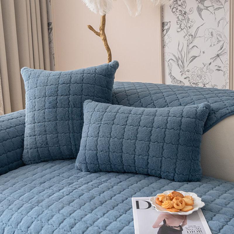 Rabbit Plush Sofa Cover Thicken Non-Slip Couch Cover Solid Color Plaid for Living Room Slipcover Warm Universal Couch Cushion