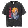 2026 BLEACH Ichigo Kurosaki Hollow Mask Print T-shirt Black Washed Oversized Cotton Casual Streetwear Tee for Fans