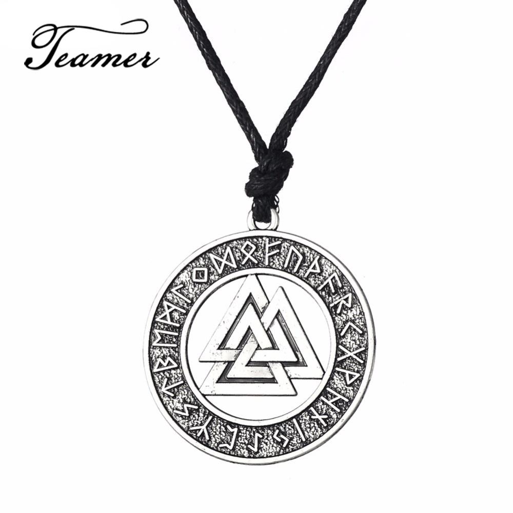 Teamer Viking Necklace for Men Norse Runes Pendant Valknut Odin Symbol Scandinavian Amulet Warrior Jewelry
