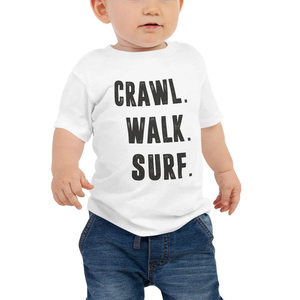 Surf Baby Infant Tee Shirt Clothing - Crawl Walk Surf Little Surfer Baby T-Shirt L