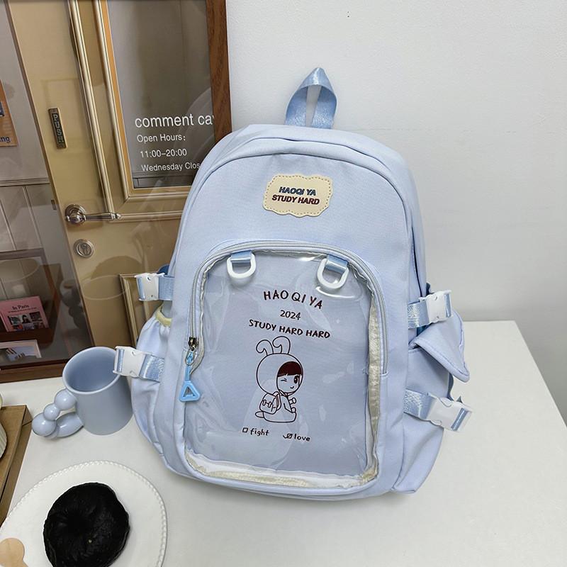 Student Large Capacity Transparent Backpack For Girls With Breathable Nylon Material For School Use синий
