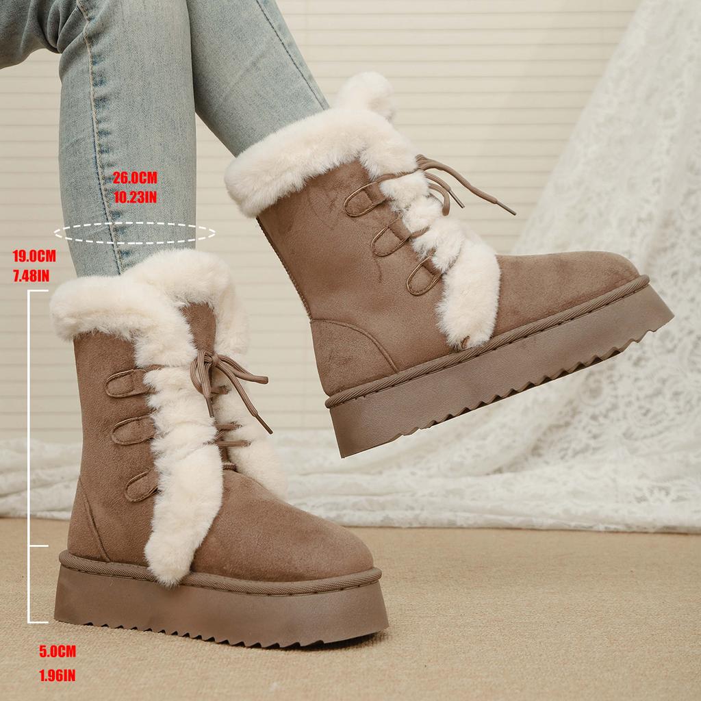 Women's Winter Warm Fur Snow Boots Lace Up Fluffy Plush Platform Ankle Boots for Women Thick Bottom Non Slip Cotton Padded Shoes
