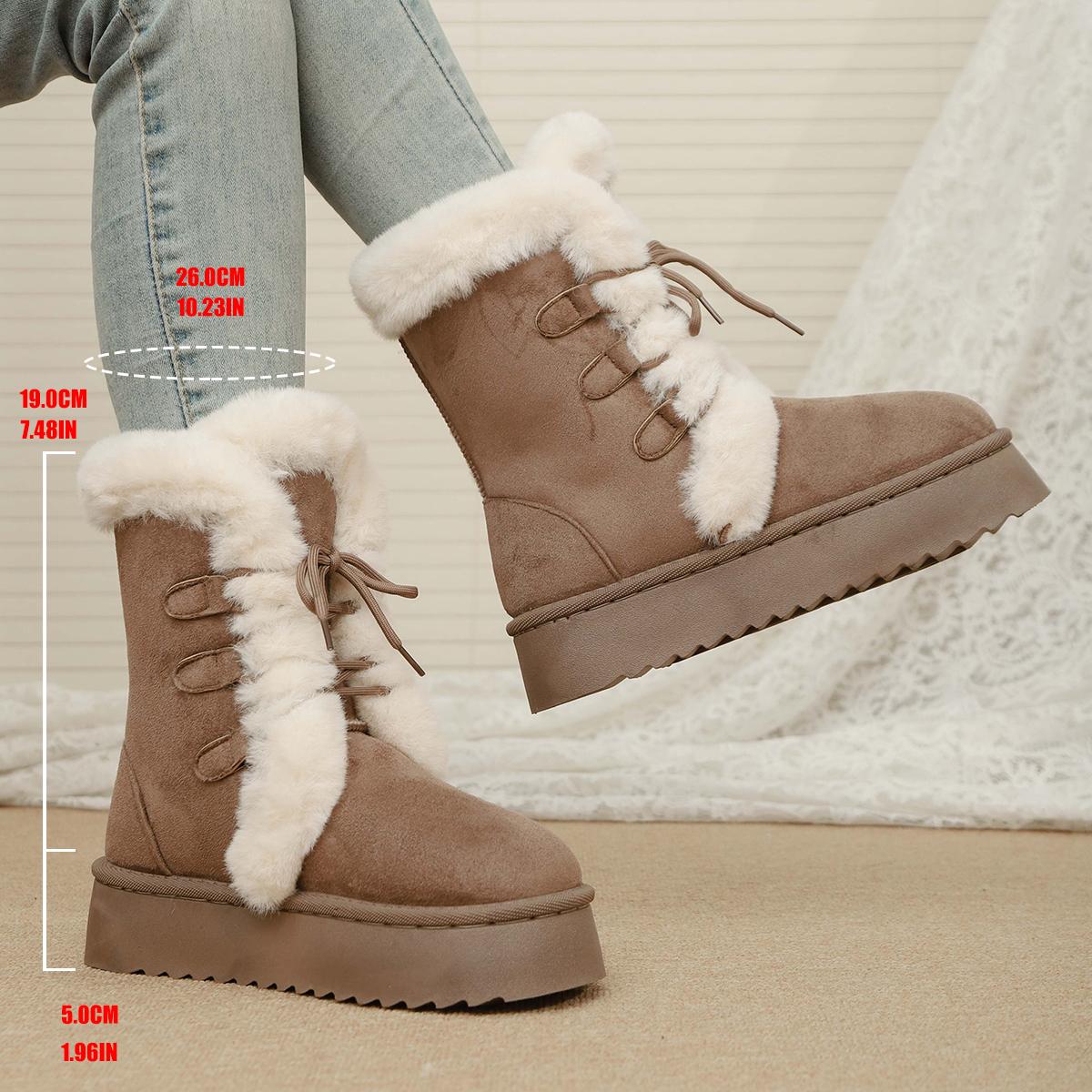 

Женские зимние теплые меховые сноубутсы на шнуровке, пушистые плюшевые ботильоны на платформе, с толстой подошвой, нескользящие, утепленные хлопком 42 кофейный
