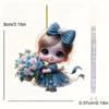 Acrylic Surface Flat Pendant With Girl Holding Flower Design For Backpack Decor