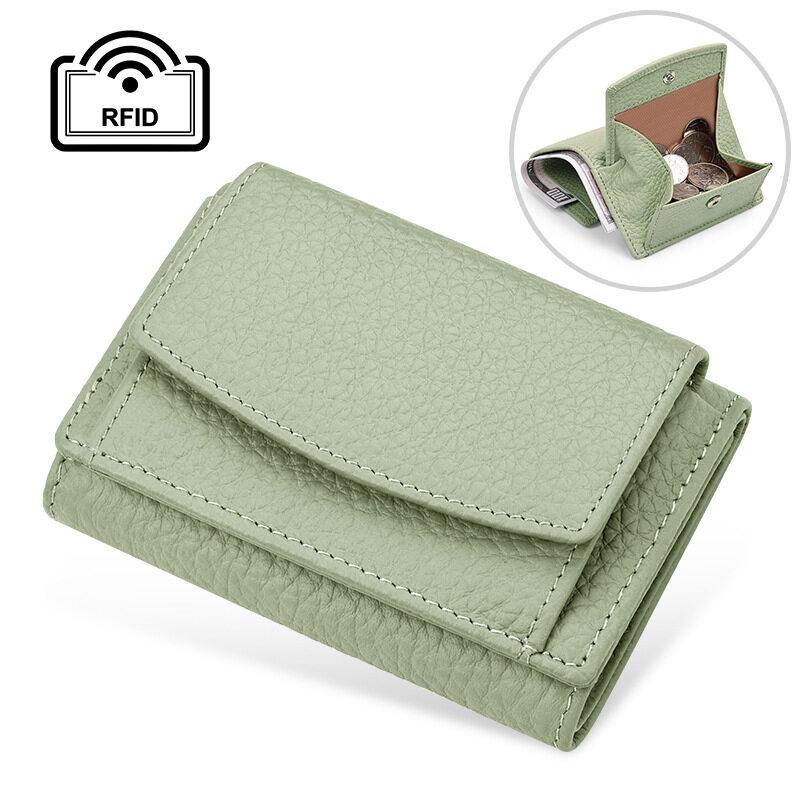 Японский стиль женский кошелек короткий 3 тройной сложения модный маленький Ins натуральный кожаный кошелек RFID кредитная карта карман для монет светло-зеленый
