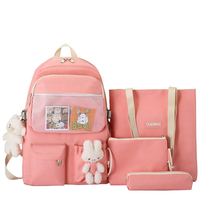 Canvas Student Backpack Four-piece Fashion Harajuku Junior High School Campus School Bag