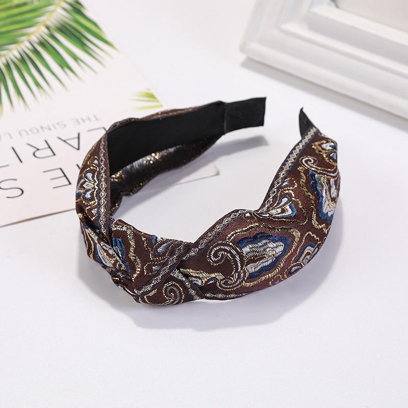 Pretty Boho Floral Embroidery Tape Headband for Lady Girls Shopping Party Headpiece Top Bow Knot Hairband for Women Head Wears