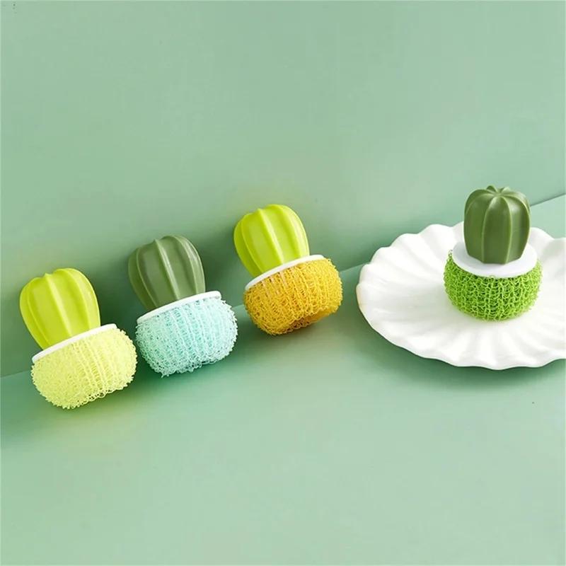 New Creative Pot Brush Cactus Nano Cleaning Ball Gradient Cleaning Brush Kitchen Cleaning Tools