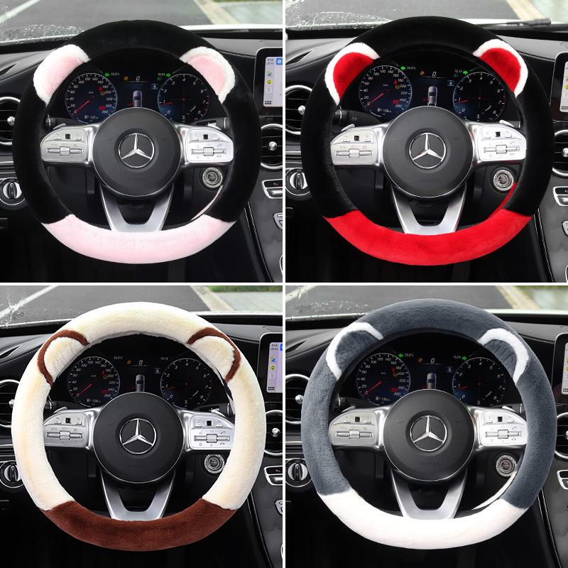 Women's Plush Winter Steering Wheel Cover - Korean Fashion, Universal Fit, Warm & Heated, Four Seasons Use.