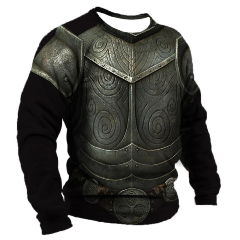 Mode Rüstung Druck männer Langarm T-shirts Frühling Herbst Nachahmung Baumwolle Sport Fitness Casual Kleidung Lose Tops Plus Größe