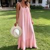 Women's Summer Casual Loose Dress Tie Shoulder Sleeveless Square Neck Maxi Dress A-Line Ruffle Flowy Beach Sundress