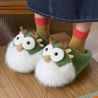 Dames Cartoon Warme Platte Bont Pantoffels Vrouwelijk Winter Nieuw Pluizig Harig Huis Slides Vrouw Comfort Antislip Binnen Vloer Katoenen Schoenen