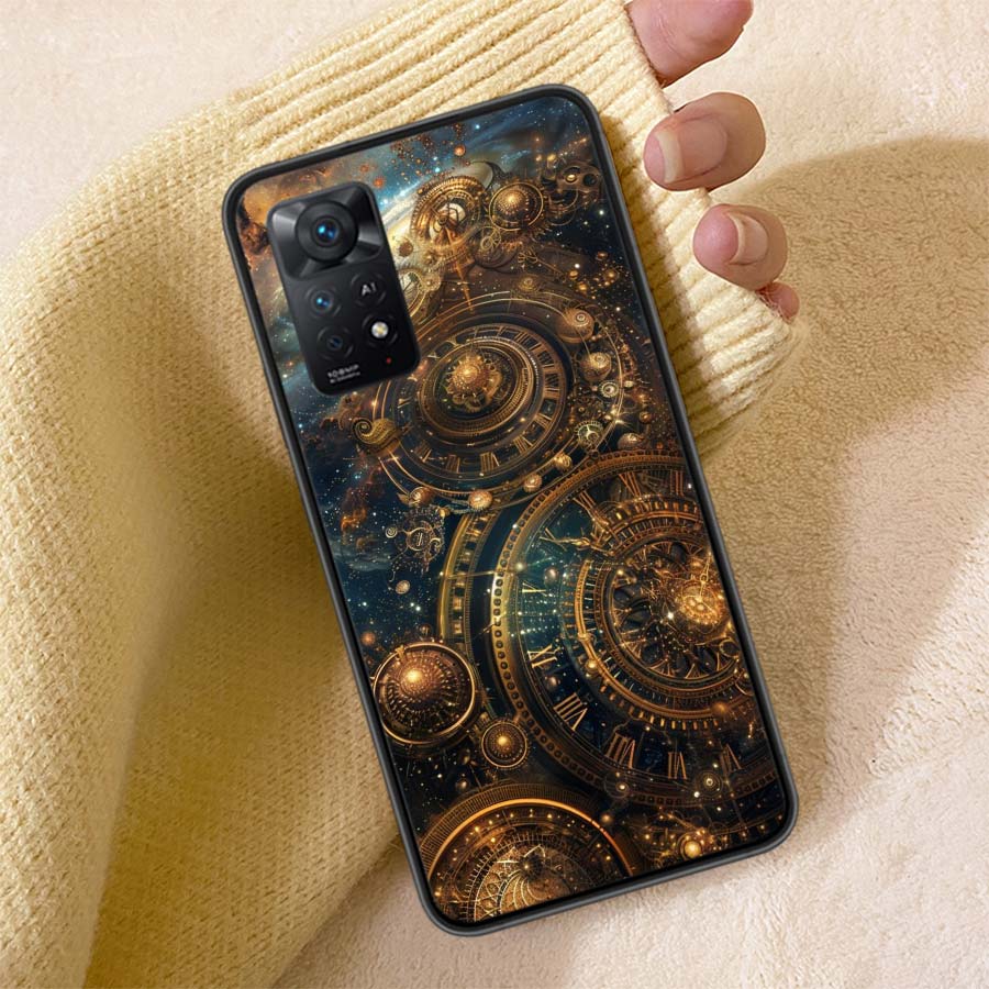 Lofi Dreamscapes Clock Gear Phone Case For Redmi Note 13 14 15 Pro Plus 12 13C 12C 15C 9 10 10C 9T 9C 9A TPU Soft Cover Clear Ce
