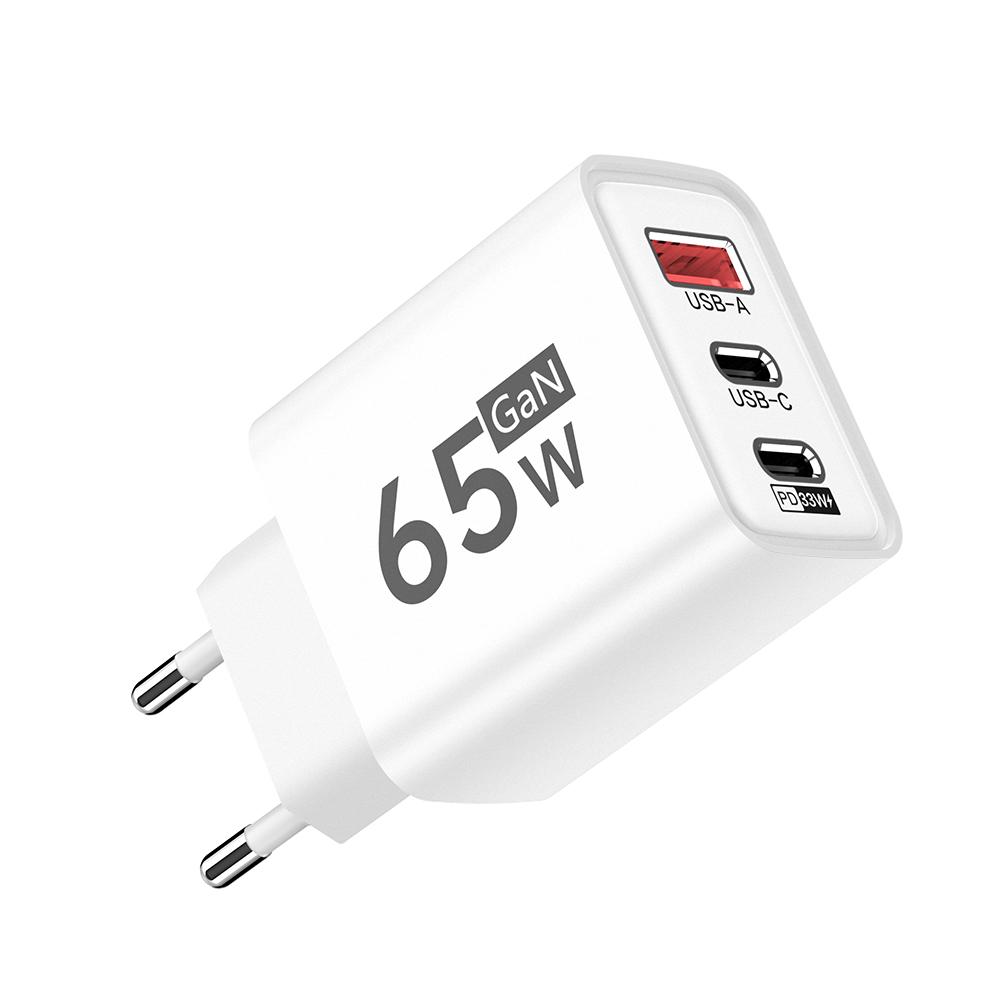 65W 3 Ports GaN USB Charger Type C Fast Charging Phone Charger For iPhone 15 16 Samsung Xiaomi Huawei EU/US Plug Wall Adapter