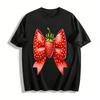 Strawberry Texture Bow Print Casual Top Pure Cotton T-shirt