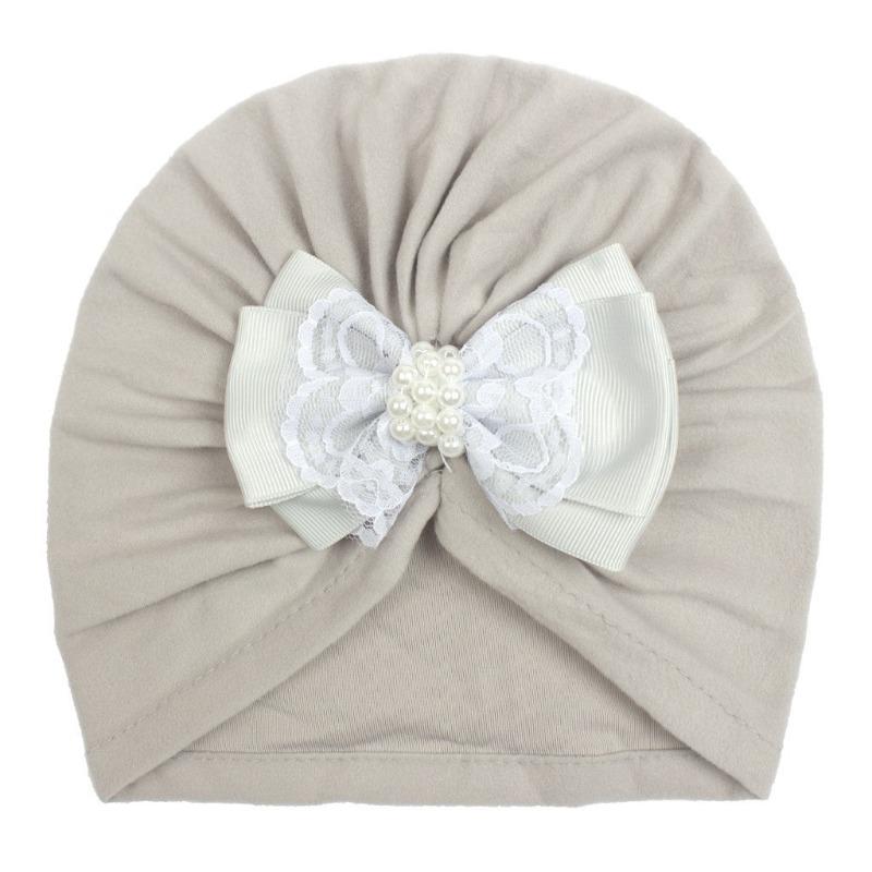 New baby velvet pearl bow hat, children's comfortable warm pullover hat, baby hat strap