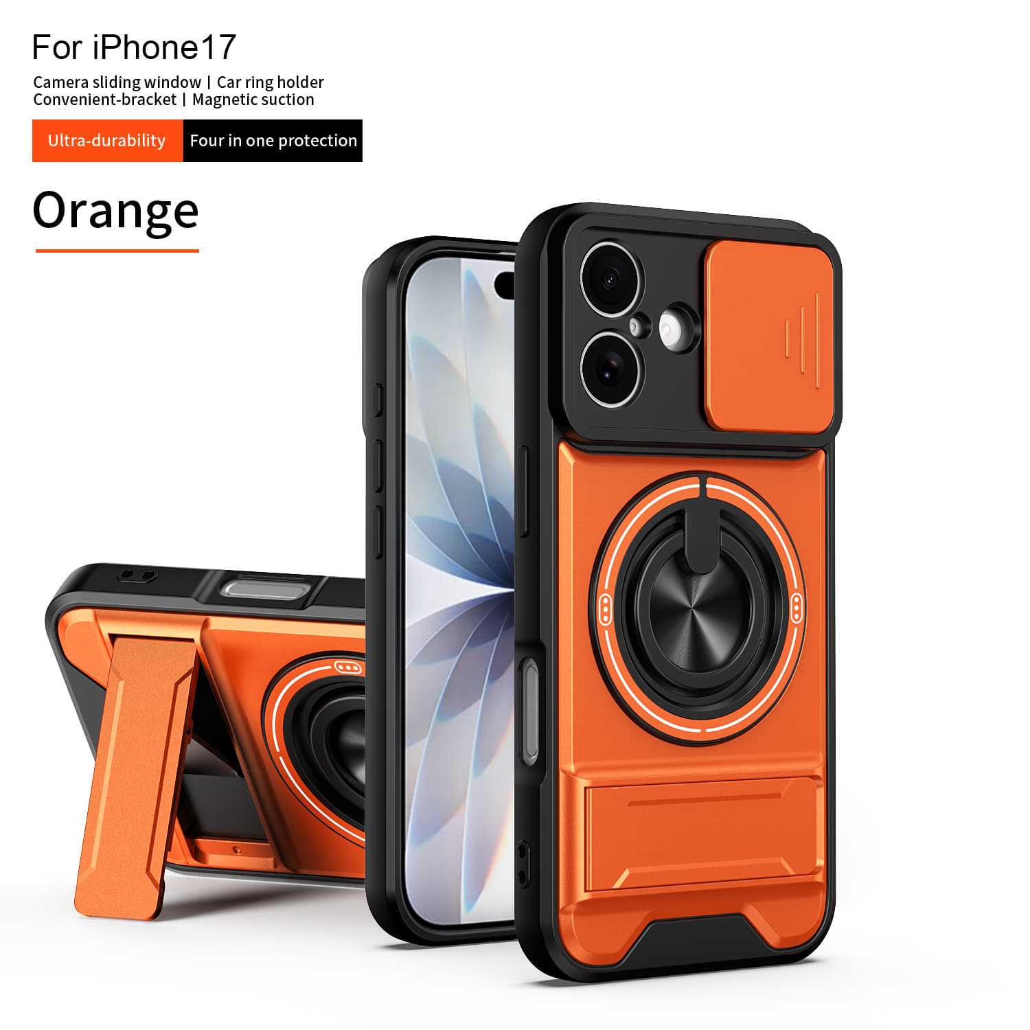 

iPhone 17 Pro Max Rotating Stand Case Compatible with iPhone 16 Pro/16 Pro Max 17 Pro помаранчевий