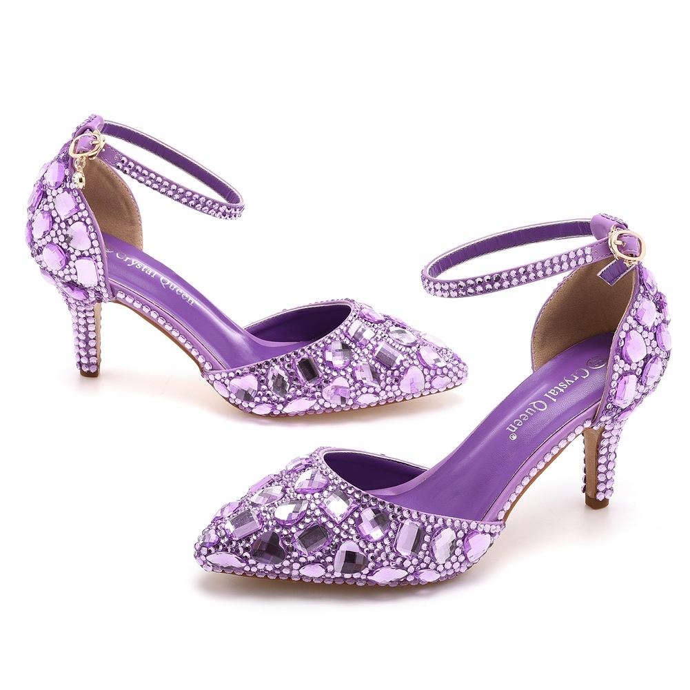 

7 см весна новый кристалл сверкающий бриллиант 11 цветов свадебные туфли туфли для подружки невесты банкет шпилька женская обувь 43 лавандовый