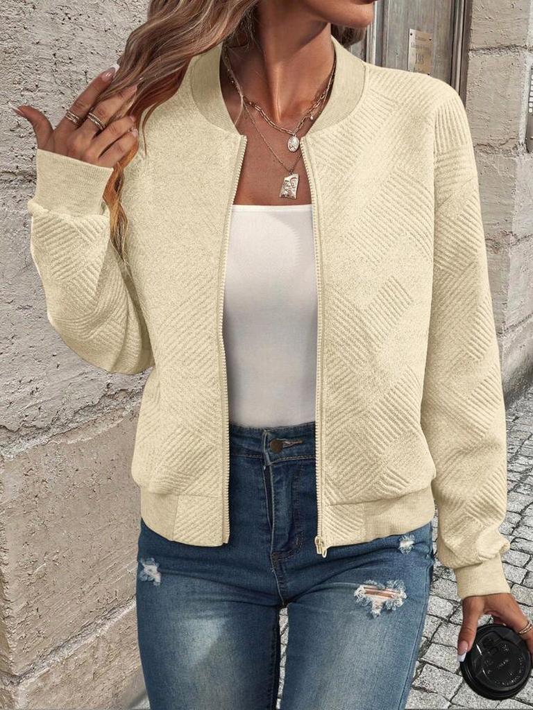 Solid Zipper Jacket Baseball Collar Casual Coat Women's