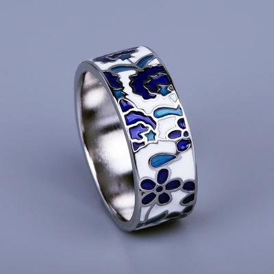 Anello da donna squisito per anello Anello fiore smaltato blu Moda smalto fatto a mano Gioielli Anello nuziale nuziale Moda