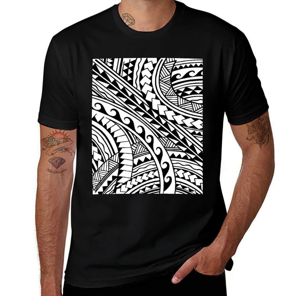 Hand Drawn Polynesian Tribal Tshirt Light Athletic Short Sleeve Tee Shirt