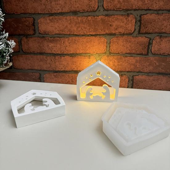 Christmas Nativity Lamp Silicone Mold DIY Handmade Birth of Jesus Scene Ornament Crafts Mold Gypsum Cement Epoxy Resin Casting Mold