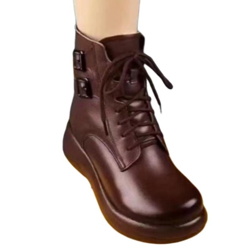 High-top Shoes, Short Boots, Women's Shoes, New Style, Soft Leather with Padding, Casual and Versatile Snow Boots