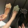 2026 Spring/Summer New Fashionable Shallow Mouth Pointed Women's Single Shoes Women's Bow Water Diamond Soft Bottom Flat Shoes