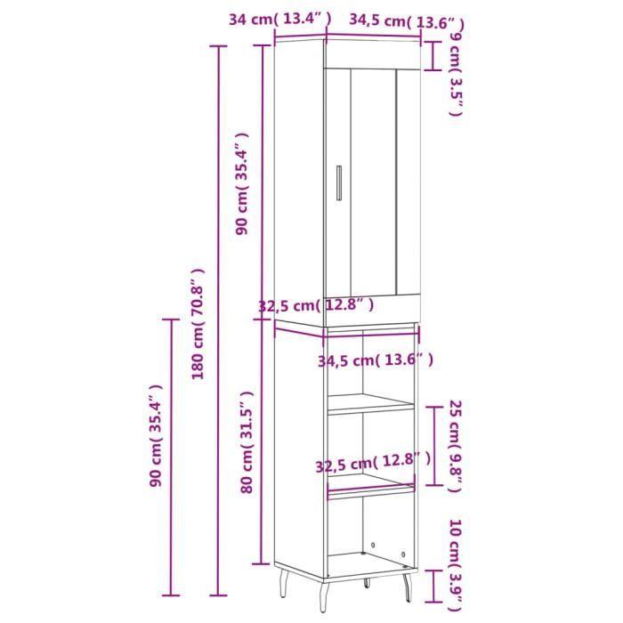 VidaXL Highboard Sonoma Grey 34.5x34x180 Cm Engineered Wood 3200343