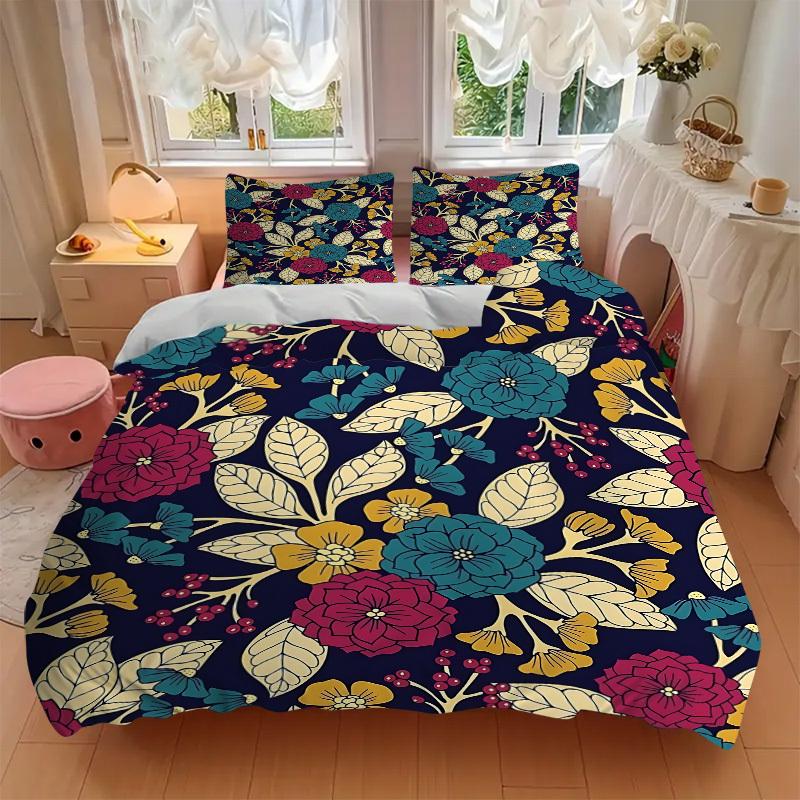 3pcs Floral Pattern Bedding Set, Includes Without Pillow Inserts, Soft Comfortable Bedding Set,All-Season Use A0924054