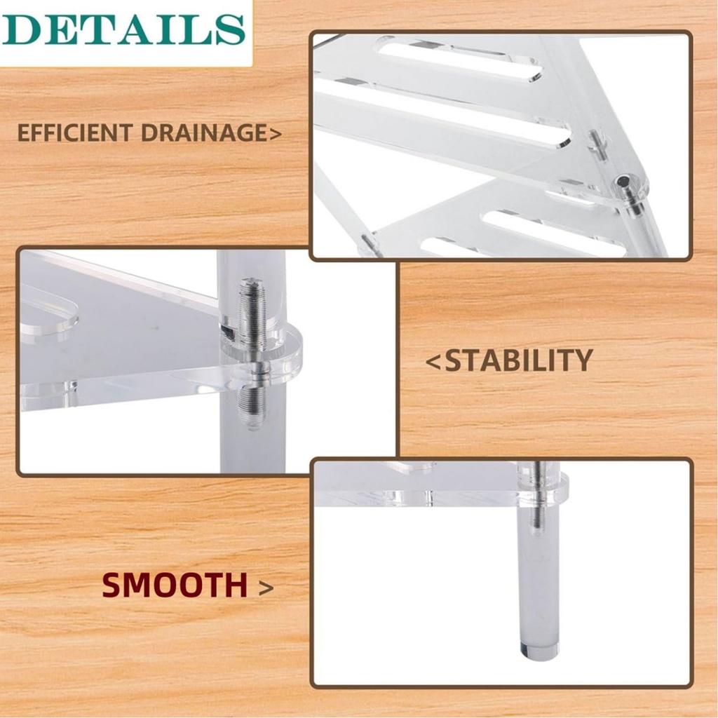 Acrylic Corner Shower Caddy 2 Tier Floor Standing Hollowed Corner Shelf Organizer for Bathroom Bedroom Kitchen