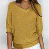 2026 Women's Solid Color Round Neck Knitwear Three-Quarter Sleeve Top