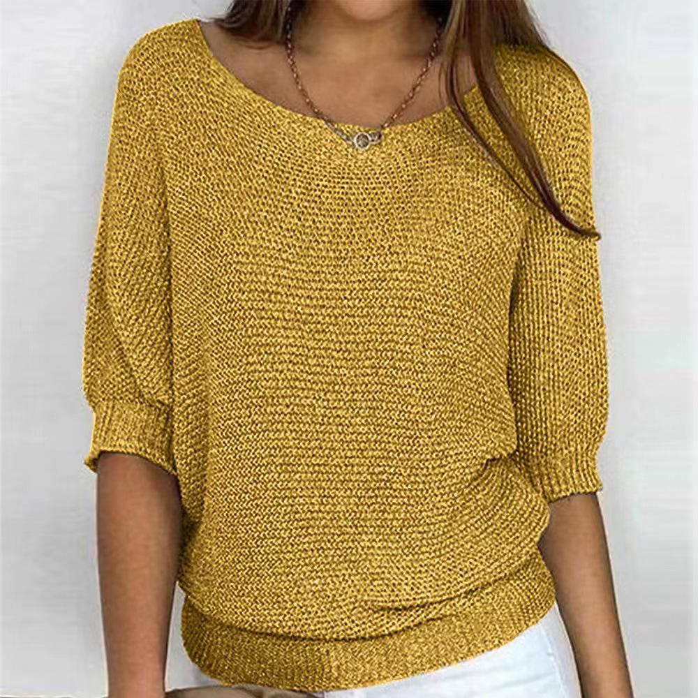 2026 Women's Solid Color Round Neck Knitwear Three-Quarter Sleeve Top