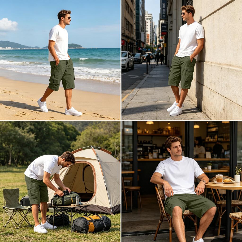 Men's Cargo Shorts with Multiple Pockets, Drawstring Waist, 3-Pack Assorted Colors