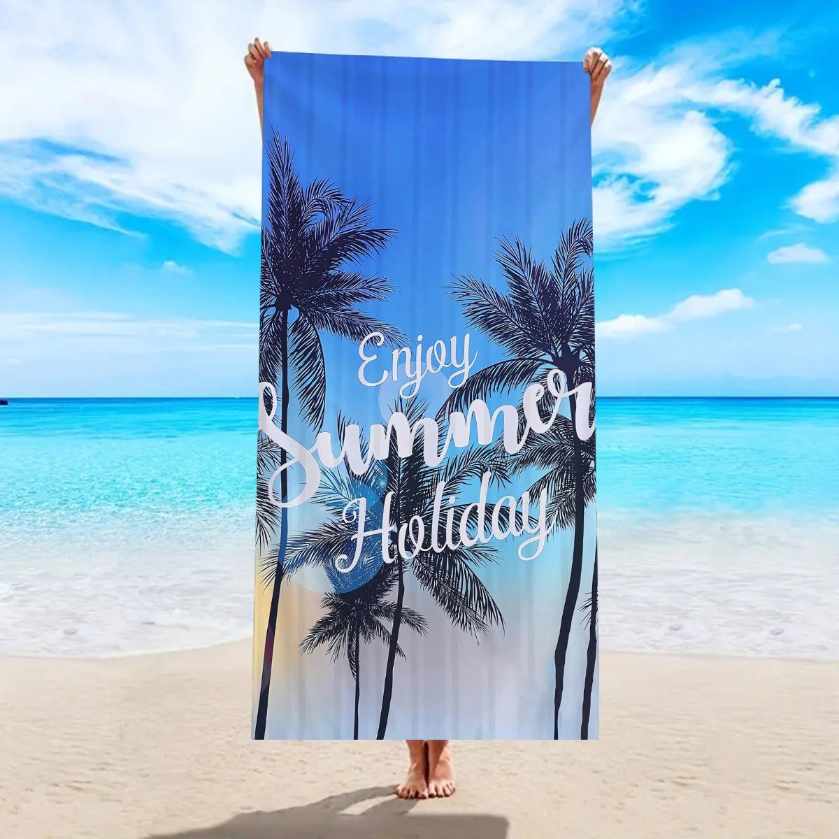 

Enjoy Summer Holiday Tropical Palm Tree Beach Towel Gradient Sky Coastal Scenery Print Soft Absorbent Quick Dry Beach Blanket W40*H60(CM)