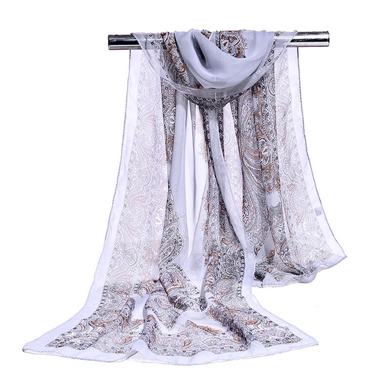 

Шифоновый шарф-саронг с цветком кешью, солнцезащитный шарф, женский шелковый шарф, длинное пляжное полотенце с цветком кешью, шаль от солнца 160*50cm светло-серый