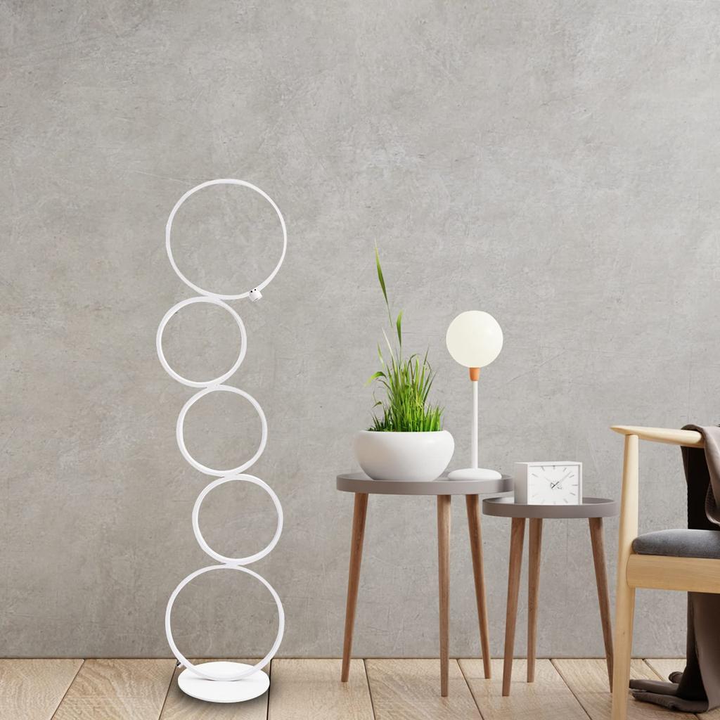 AooLiWang Nordic Minimalist 36W 5-Ring LED Warm Light Floor Lamp, Bedside Lamp, Ambient Light, Touch Dimmable, Perfect for Bedrooms, Rooms, or As a