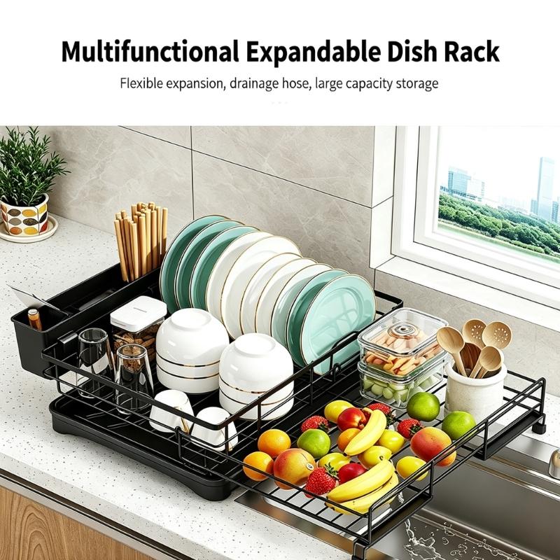 Expandable Over Sink Dish Rack Metal Open Wire Drainer for Plates Bowls Cups and Everyday Dish Drying Tasks for Household Use