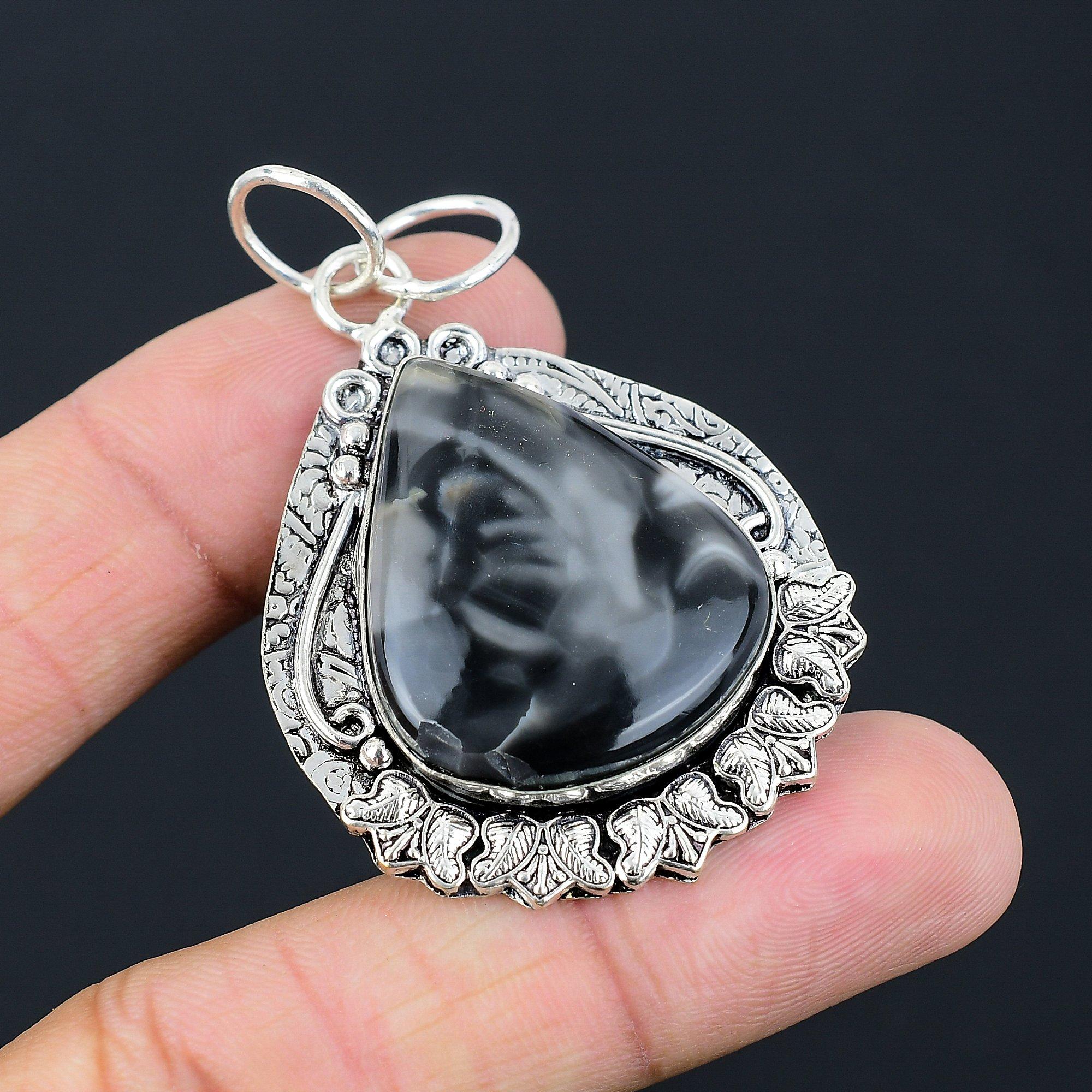 

Natural Fume Agate Gemstone Pendant Handmade 925 Sterling Silver Indian Jewelry